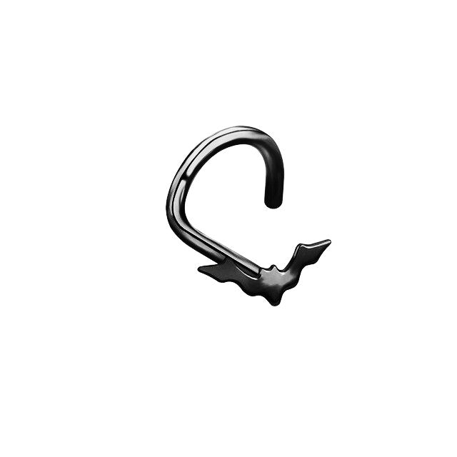 Stainless Steel nose stud of a 'screw' type with a tiny, itty bitty Gothic bat. Get your bat on with this tiny Goth nose stud!