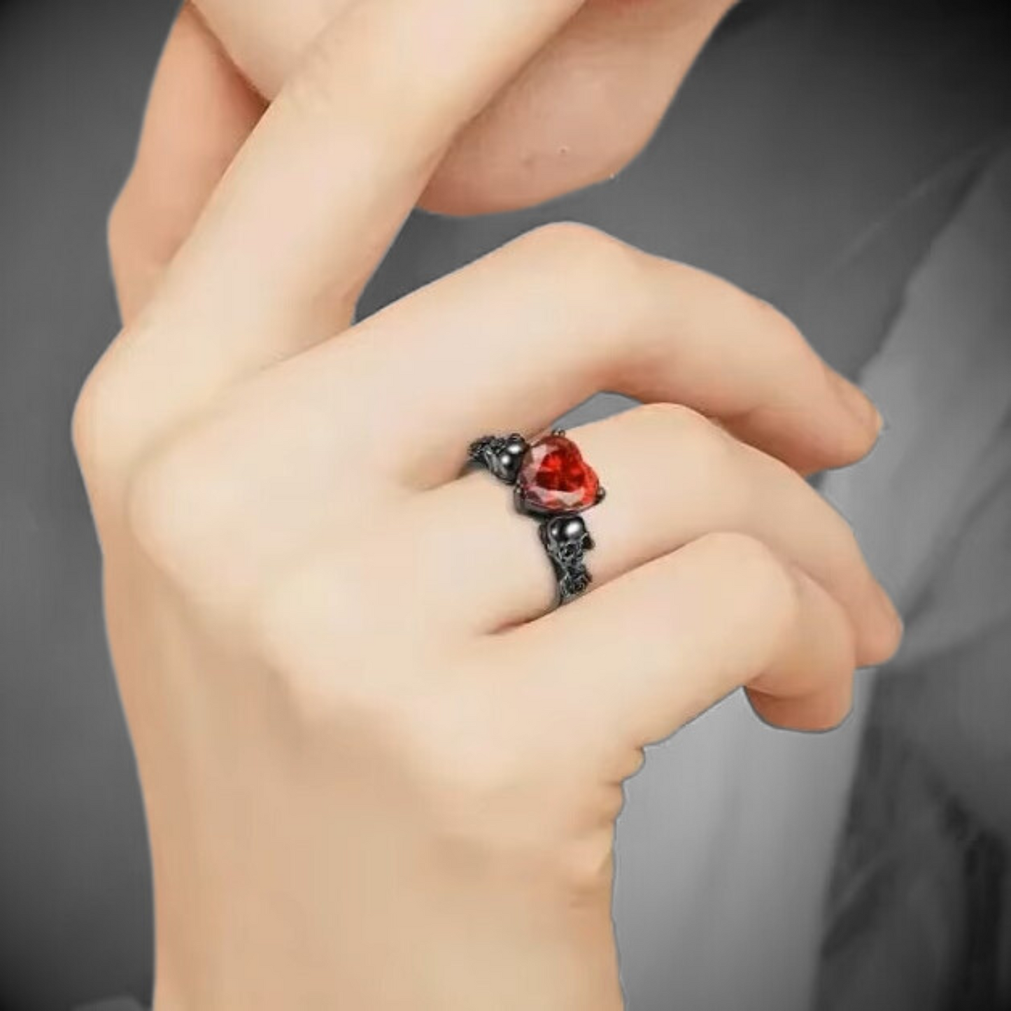 'Til death do us part Blood Red Heart skull ring