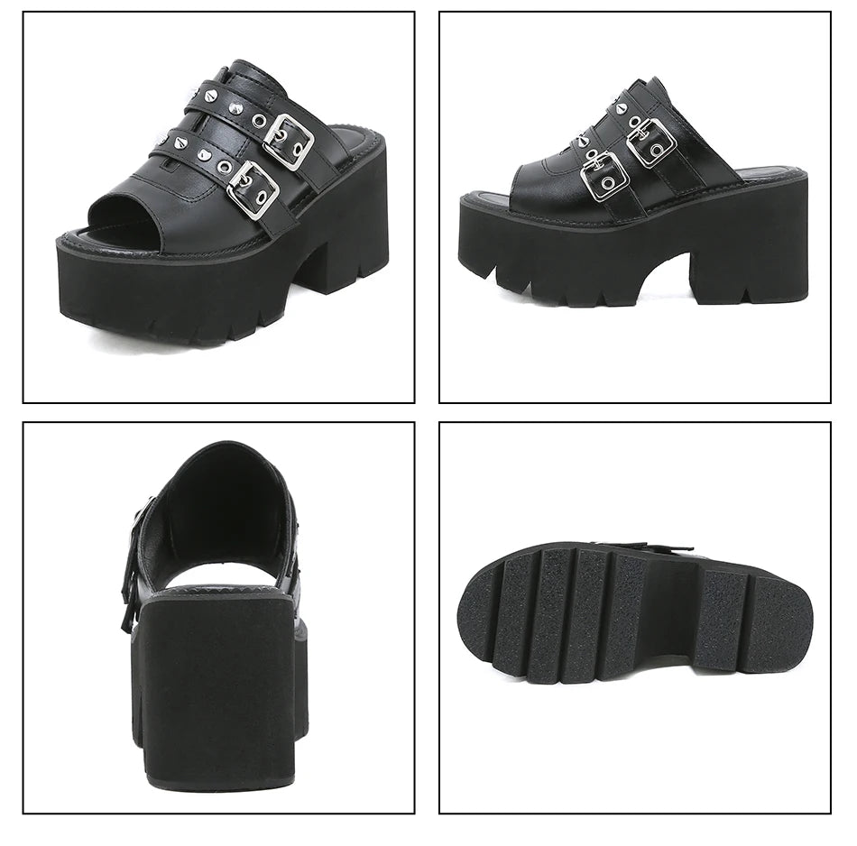 Earthbound Buckle Spiked gothic Platform Mule 3