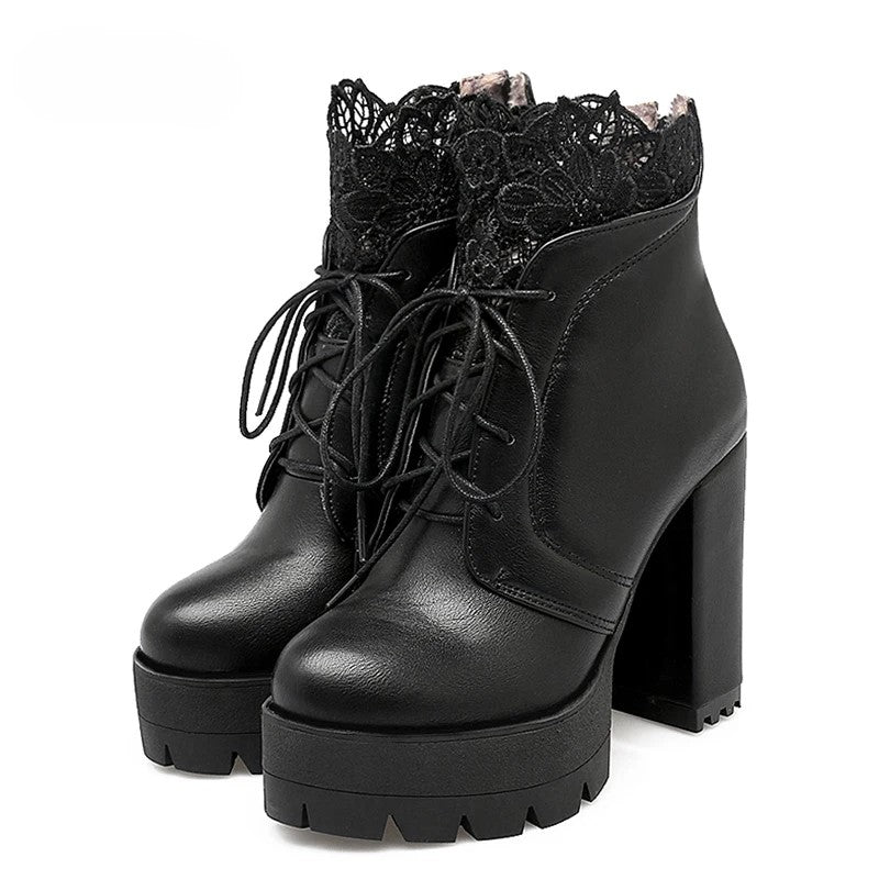 Dark Fae Gothic Lace Top High heeled Boot together