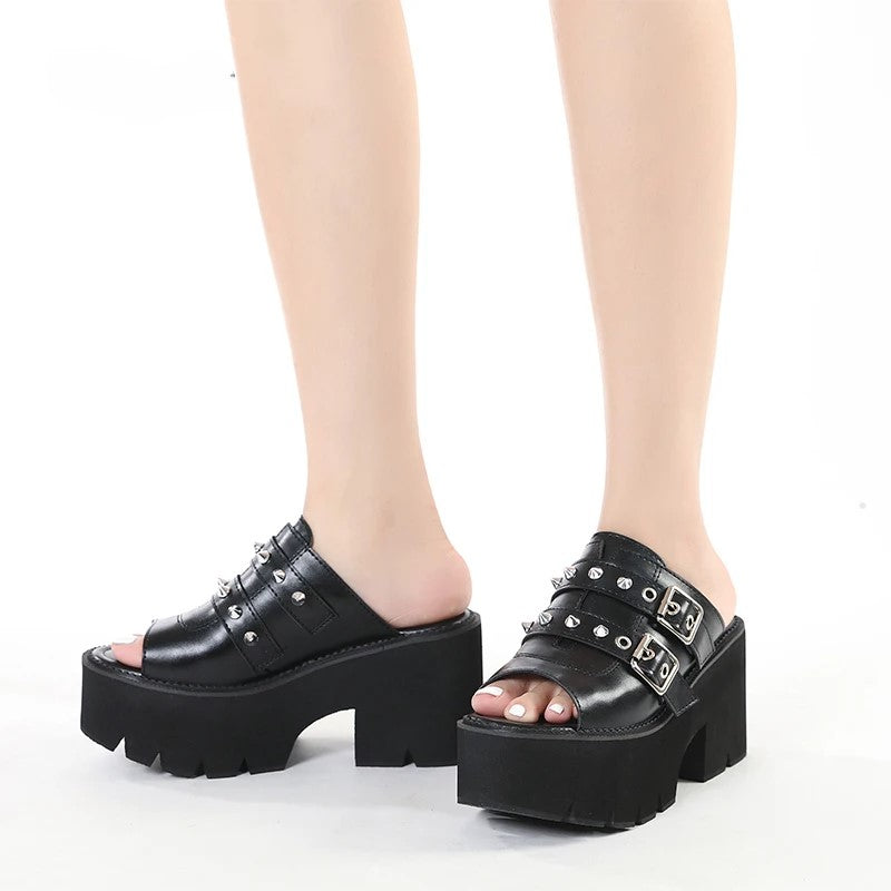 Earthbound Buckle Spiked gothic Platform Mule 1