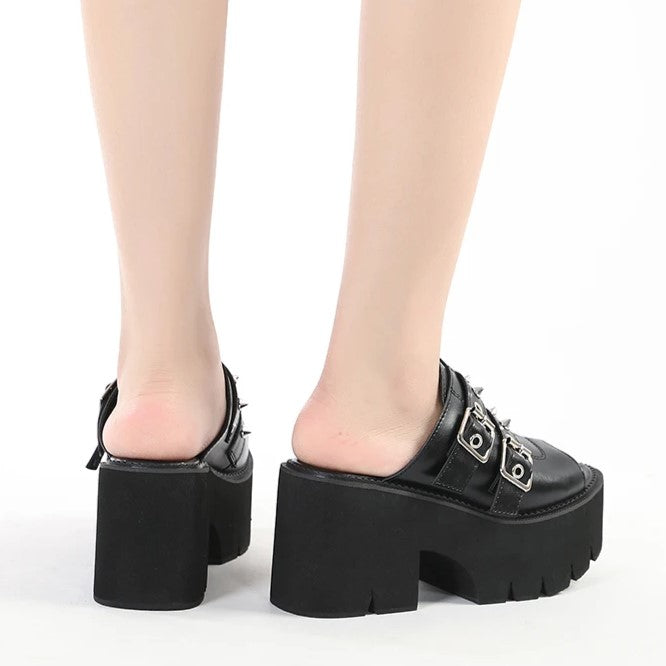 Earthbound Buckle Spiked gothic Platform Mule 5