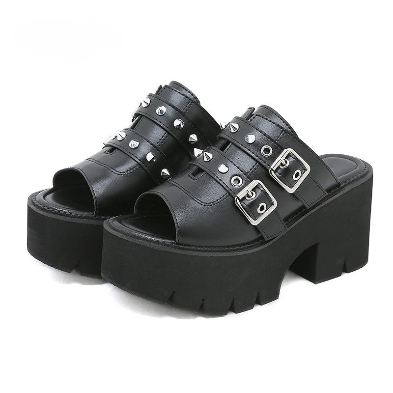 Earthbound Buckle Spiked gothic Platform Mule 2