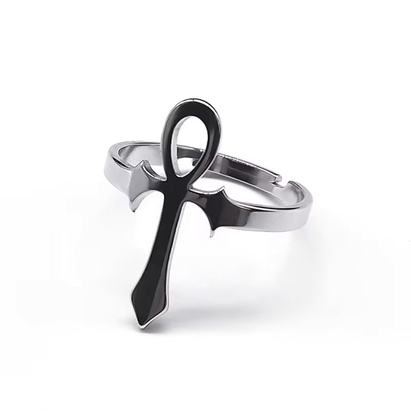 Egyptian Ankh Stainless Steel Expandable Ring silver
