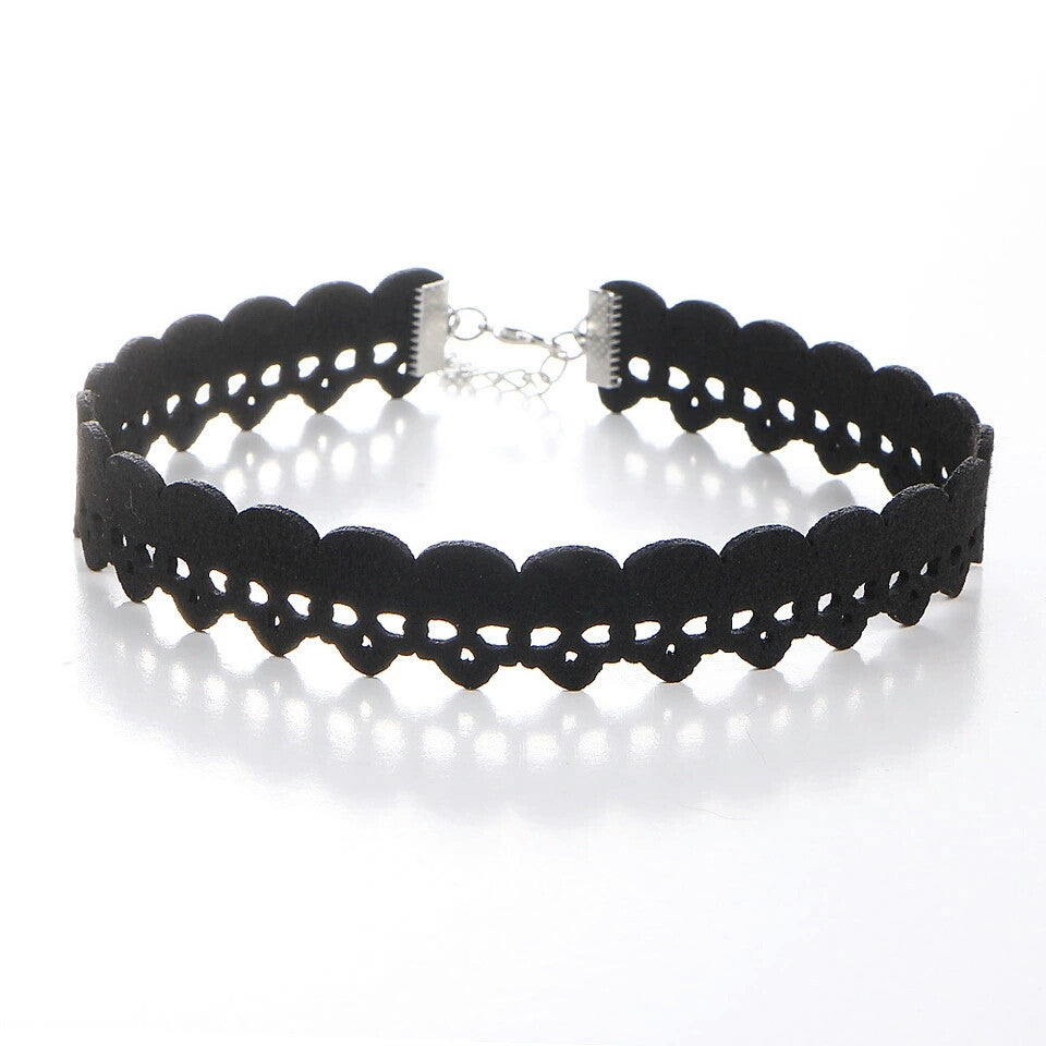 Kranion Choker - Suede Skull Nu-goth Gothic Goth felt Choker Black Adjustable