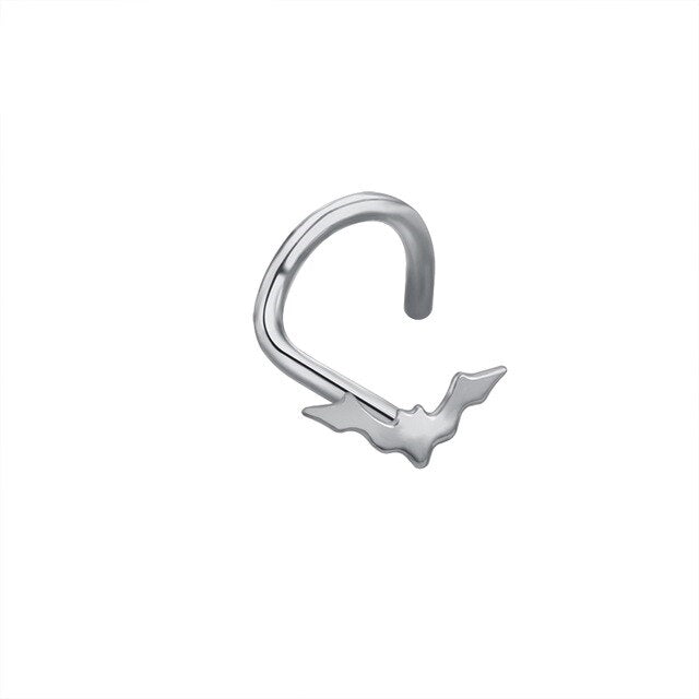 Stainless Steel nose stud of a 'screw' type with a tiny, itty bitty Gothic bat. Get your bat on with this tiny Goth nose stud!