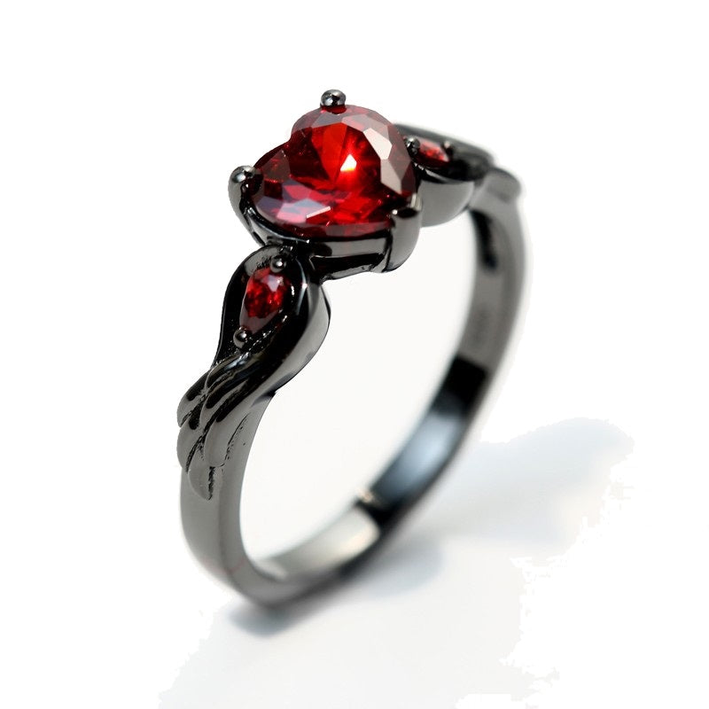Bleeding Heart Ring - Engagement Ring Engagement Wings Ring loveheart heart Gunmetal Gun-metal Goth Gothic diamante cubic zirconia crystals crystal Rock Nu-goth inverted pentagram