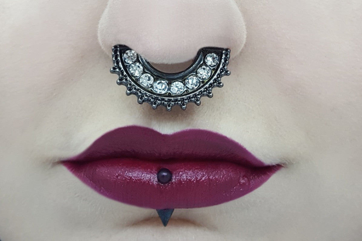 Eefe Faux Nose/Septum Hanger - diamante septum Post-apocalyptic Nu-goth nose Metal Industrial Gunmetal Gun-metal Futuristic faux fake clicker Accessory