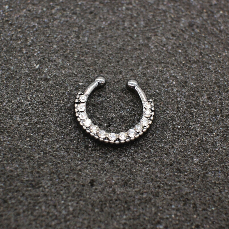 Gina Faux Nose/Septum Hanger - septum Post-apocalyptic Nu-goth nose Metal Industrial Gunmetal Gun-metal Futuristic faux fake clicker Accessory