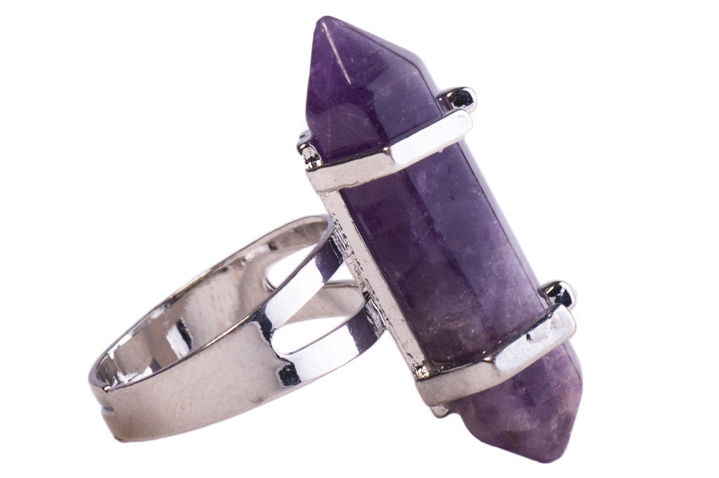 Juno Ring - Witchy Witch Wiccan wicca stone Statement Silver Metal Rock Ring quartz Pastel Goth over-size Nu-goth Onyx magic large Grunge Goth Gothic crystal Amethyst Adjustable Strega chakra