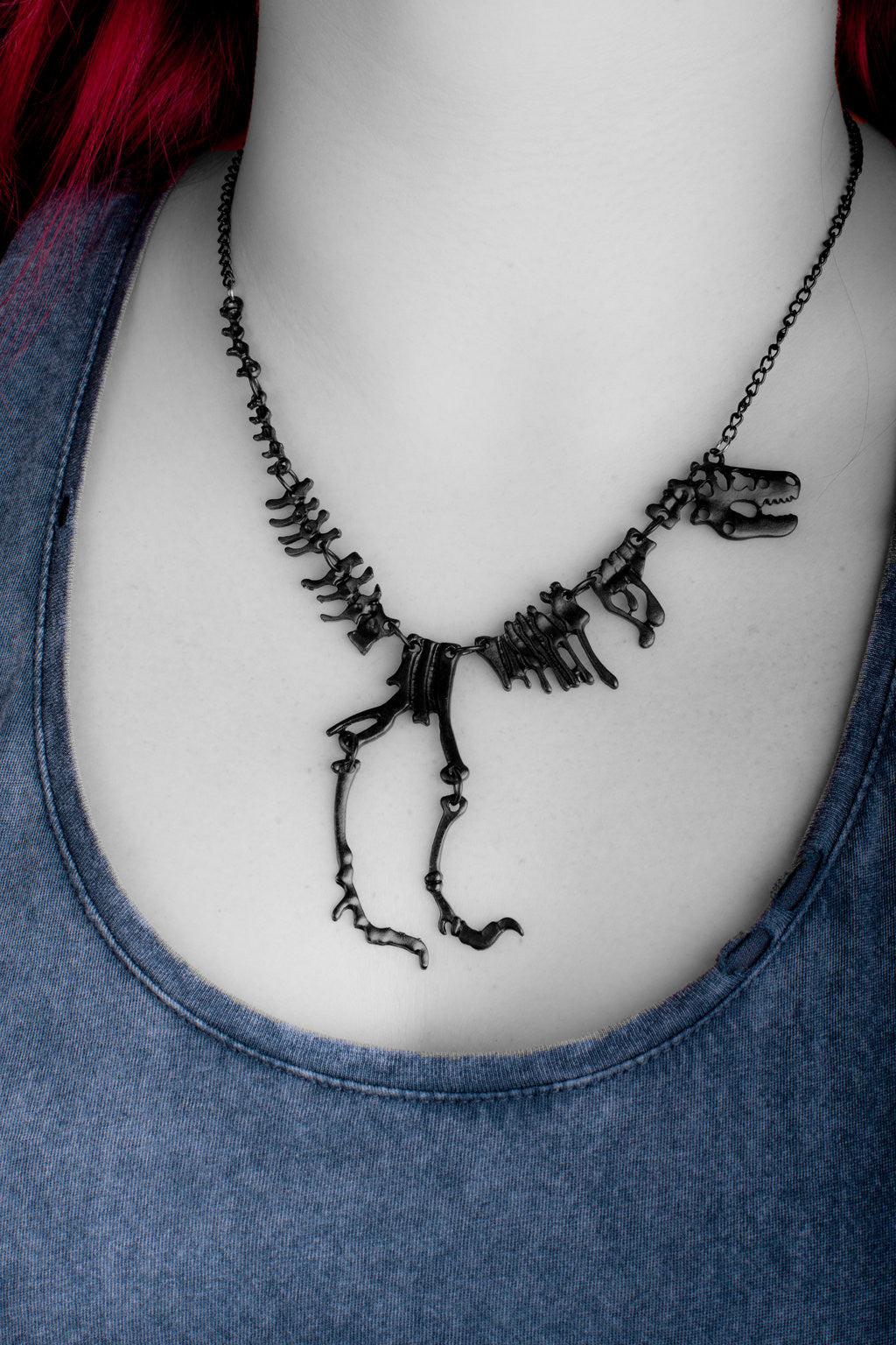Rex Necklace - Silver Rock Nu-goth Metal Matte Black Matte Matt Gunmetal Gun-metal Gothic Goth Dinosaurs Dinosaur Black