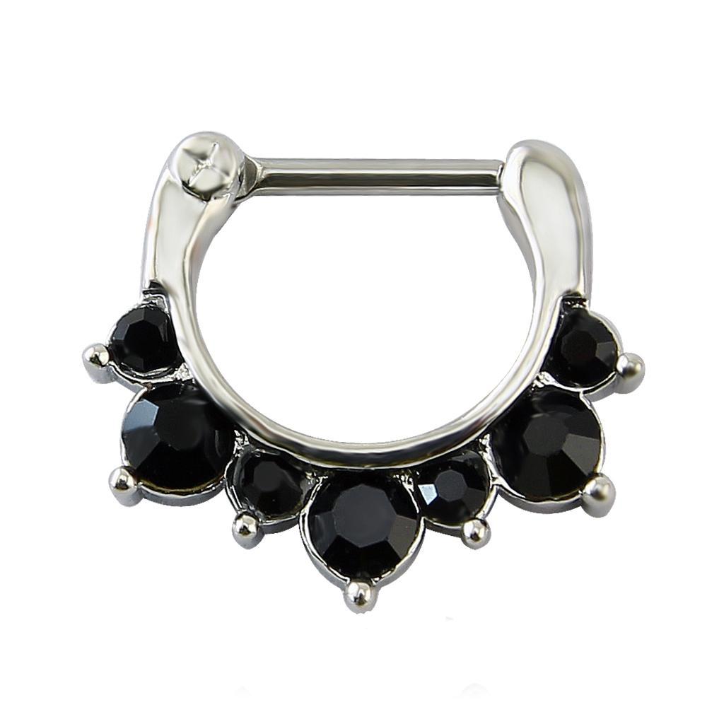 Jeyla Septum Clicker - Steel Silver septum Semi-precious Rock Piercings Piercing nose hanger Gothic Goth diamante crystal body jewelry body jewellery Nu-goth Metal clicker Accessory