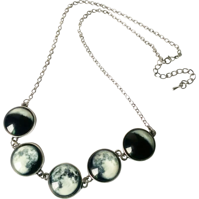 Phase Necklace - Witch Wiccan wicca Silver Pagan Nu-goth Moon magic Green Gothic Goth Glow in the dark Glow Classic Chain