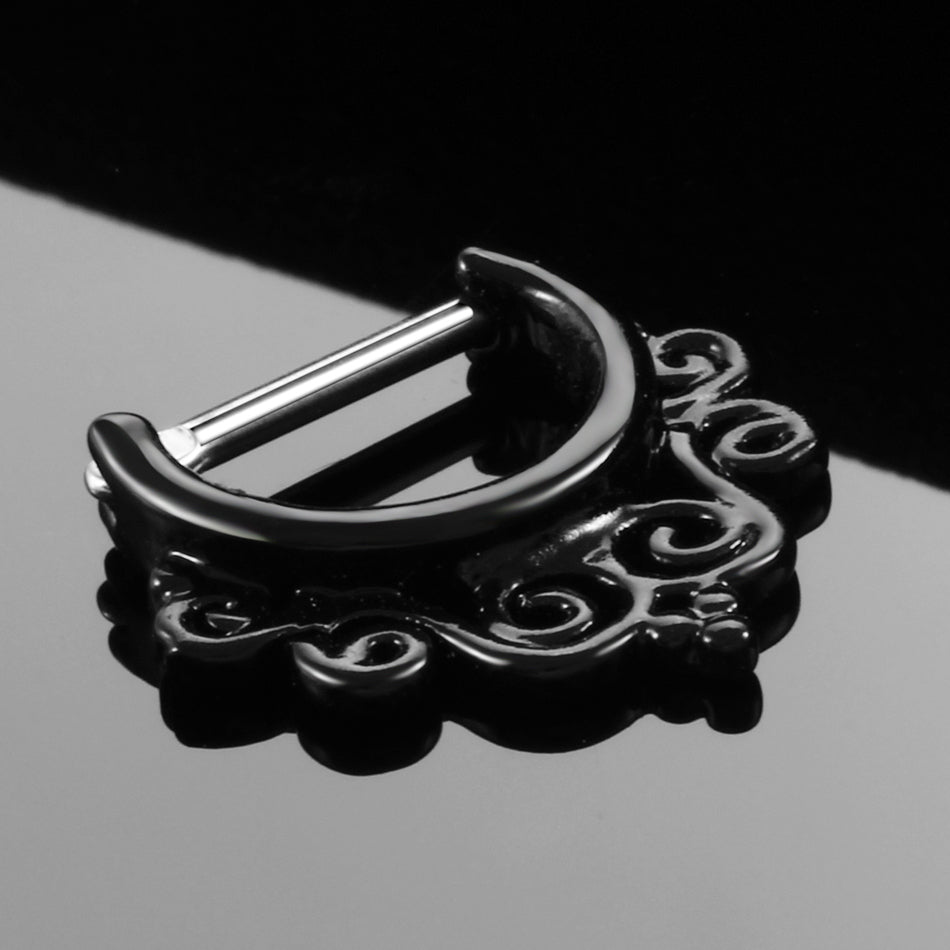 Seline SEptum Clicker - Steel Silver septum Rock Piercings Piercing Nu-goth nose Metal hanger Gunmetal Gun-metal Gothic Goth Filigree Delicate Curly crystal clicker body jewelry body jewellery Accessory