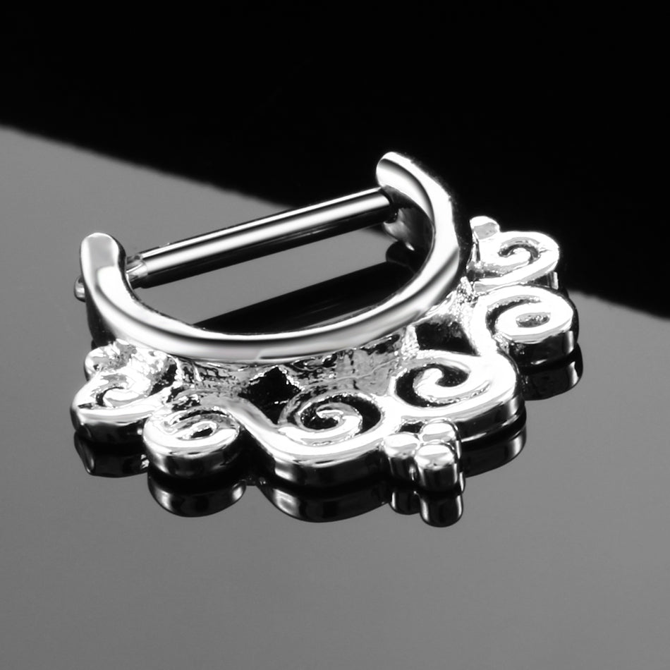 Seline Septum Clicker/Hanger - Steel Silver septum Rock Piercings Piercing Nu-goth nose Metal hanger Gunmetal Gun-metal Gothic Goth Filigree Curly clicker body jewelry body jewellery Black Accessory