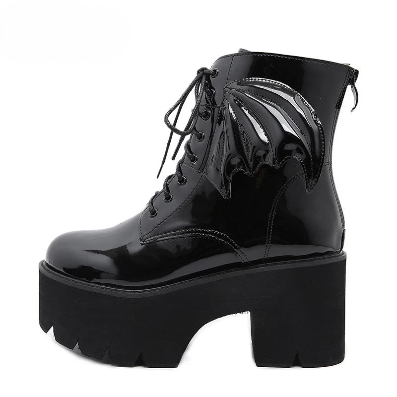 Bat Wing PVC Lace-up Ankle Platform Boot side view