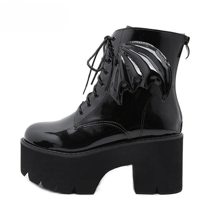 Bat Wing PVC Lace-up Ankle Platform Boot side view