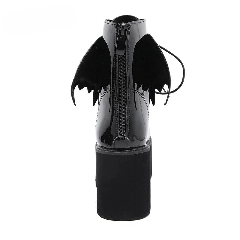 Bat Wing PVC Lace-up Ankle Platform Boot back view