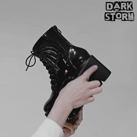 Bat Wing PVC Lace-up Ankle Platform Boot video