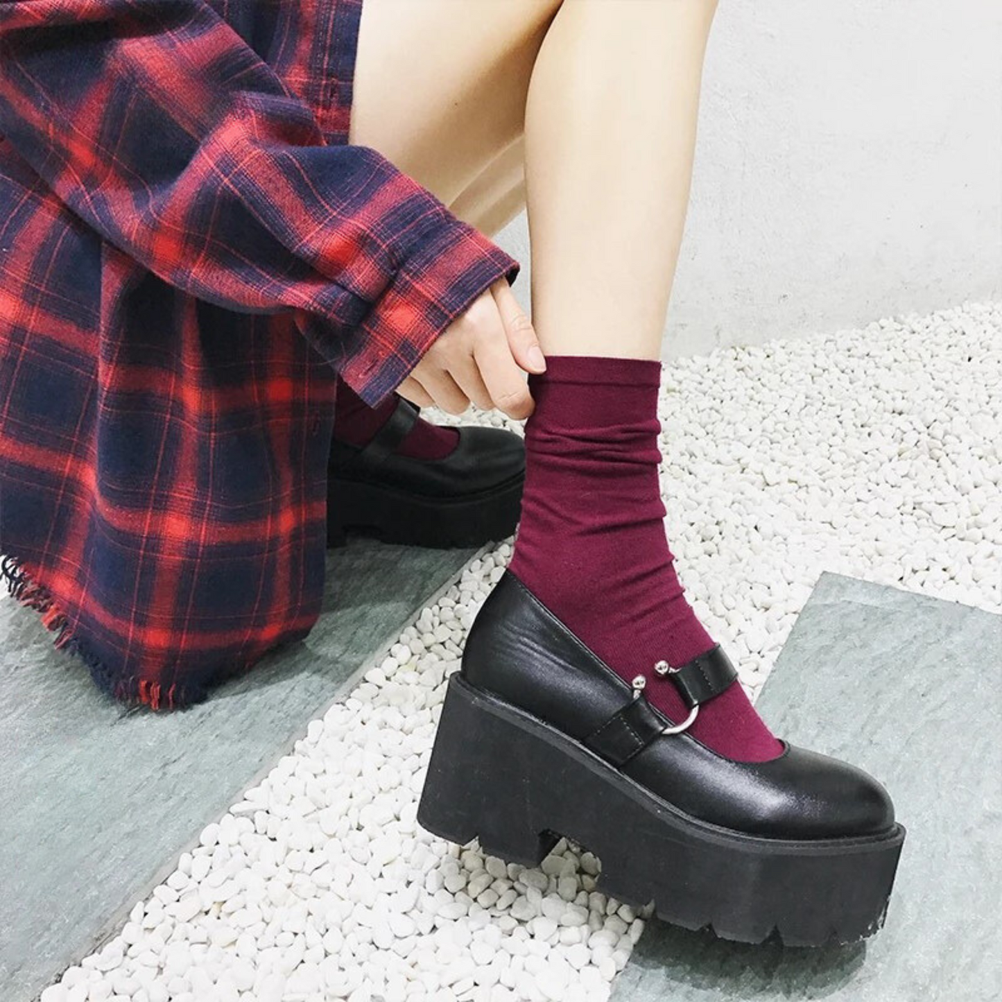 Pierced platform PU Mary Jane