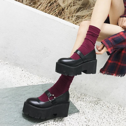 Pierced platform PU Mary Jane