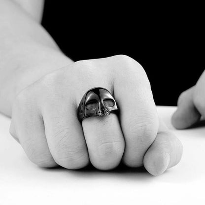 Crypt Ring - Statement Skull Silver Rock Ring over-size large Industrial Gothic Goth Classic Black