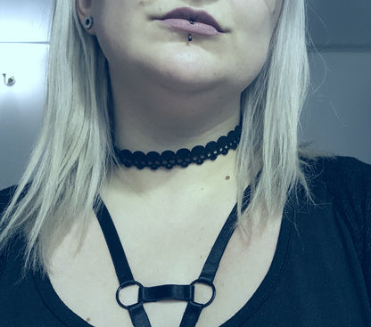 Kranion Choker - Suede Skull Nu-goth Gothic Goth felt Choker Black Adjustable
