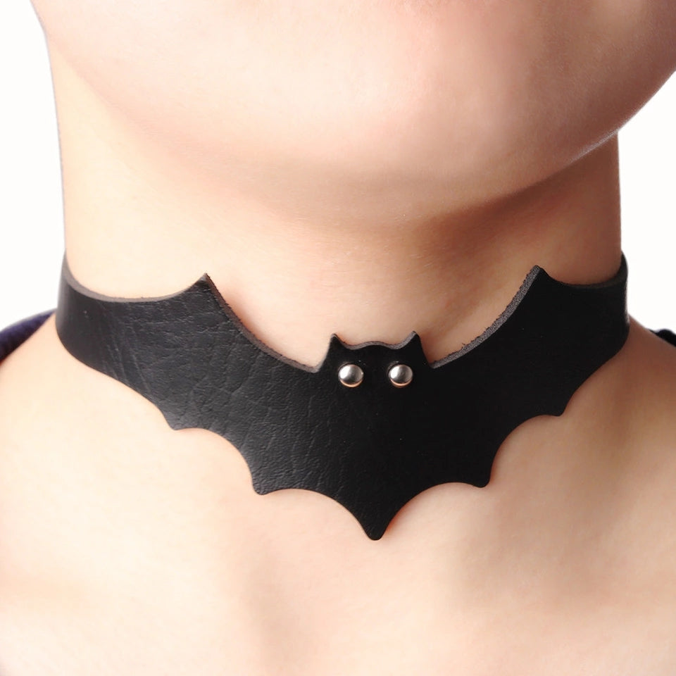 Stud Rock PU occult large halloween Gothic Goth Faux-leather faux fake Choker Black Bat Adjustable Accessory  Delete product Save