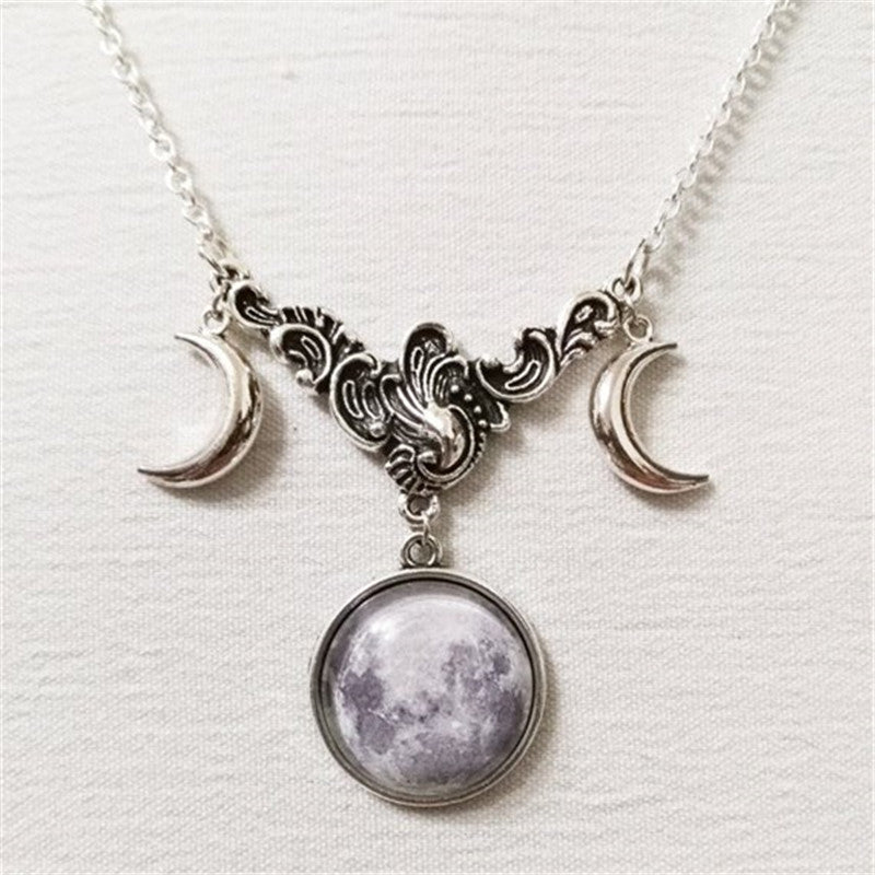 crescent Vintage Witchy Antique Witch Wiccan wicca Silver Pagan Nu-goth Moon magic Gothic Goth Chain