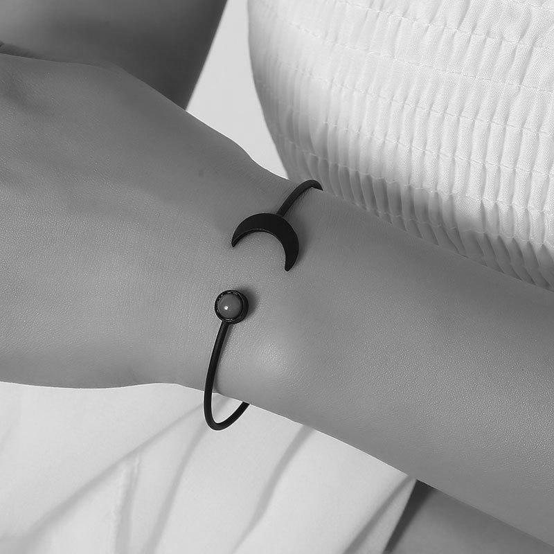 Circe Bangle - symbol Witchy Witch Wiccan wicca Silver Pastel Goth Pagan occult Nu-goth Moon Metal Matte Black Matte Matt Gothic Goth crescent Bracelet Black Adjustable Rock