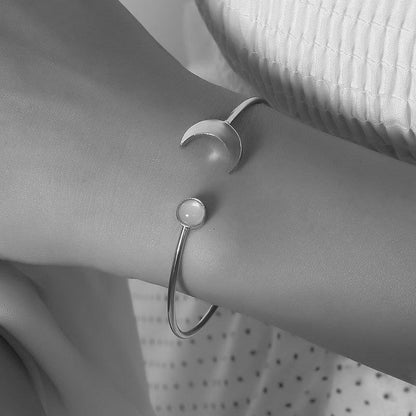 Circe Bangle - symbol Witchy Witch Wiccan wicca Silver Pastel Goth Pagan occult Nu-goth Moon Metal Matte Black Matte Matt Gothic Goth crescent Bracelet Black Adjustable Rock