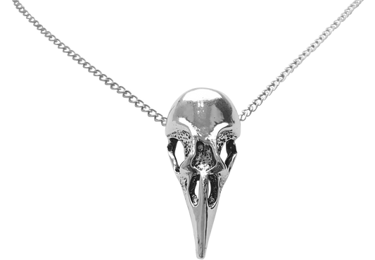 Corvus Necklace - long jumper sweater Witchy Witch Wiccan wicca symbol Strega Statement Skull Silver Rock Ravenskull Raven Post-apocalyptic Pagan over-size Nu-goth Metal magic large Industrial Gothic Goth Corvus Classic Antique