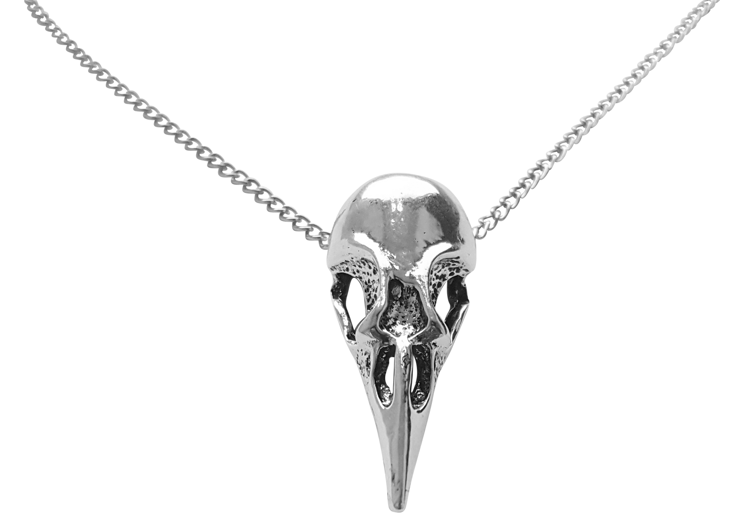 Corvus Necklace - long jumper sweater Witchy Witch Wiccan wicca symbol Strega Statement Skull Silver Rock Ravenskull Raven Post-apocalyptic Pagan over-size Nu-goth Metal magic large Industrial Gothic Goth Corvus Classic Antique
