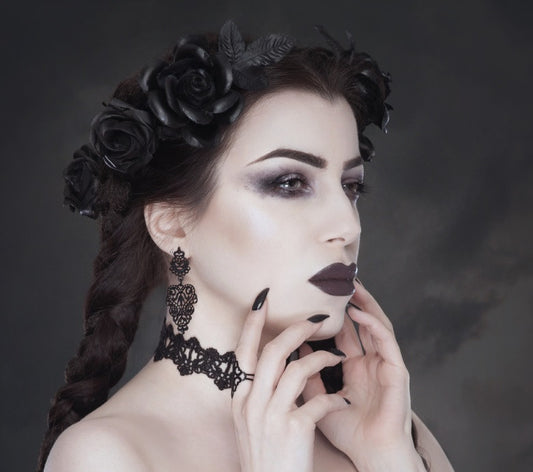 Countess Choker -Vintage Vampire Vamp Rock Nu-goth Metal lace Gothic Goth Filigree Delicate Choker Black Adjustable