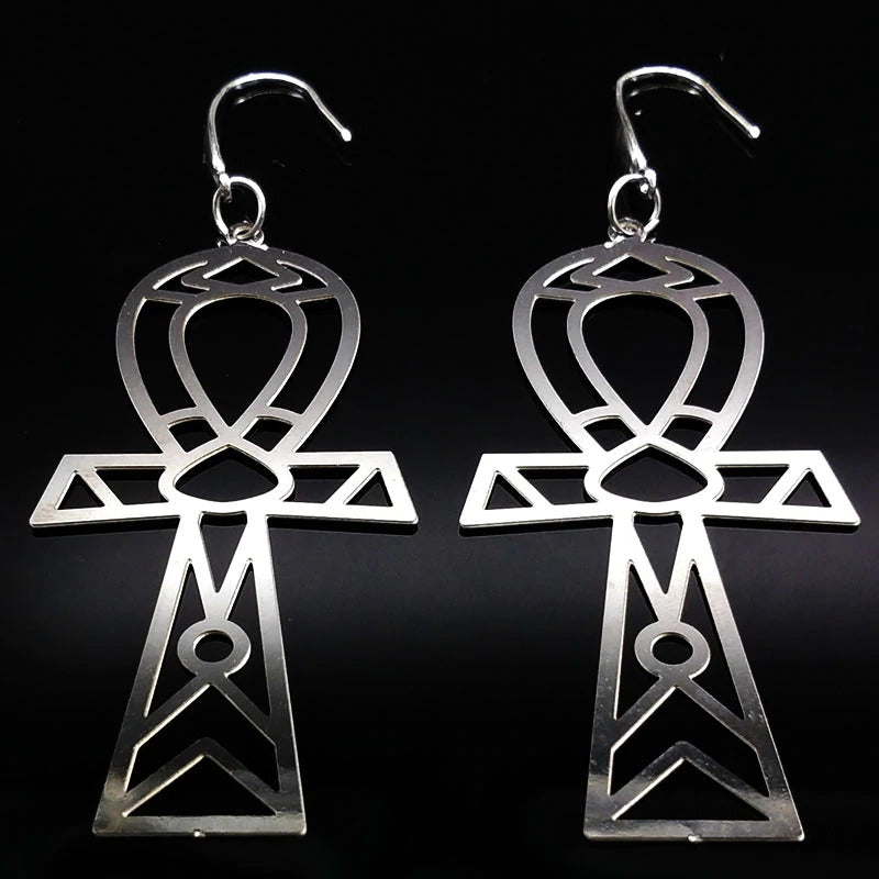 Ankh magic Stainless Steel Steel Silver Dangly Witchy Witch Wiccan wicca symbol Pagan occult Moon Gothic Goth Earring Ear