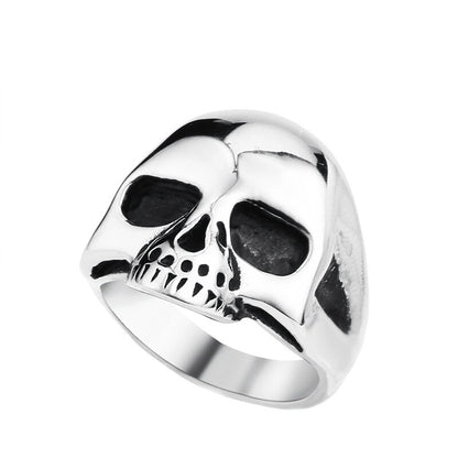 Crypt Ring - Statement Skull Silver Rock Ring over-size large Industrial Gothic Goth Classic Black