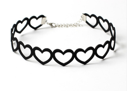 Hollow Heart Choker - loveheart heart Rock Nu-goth Metal Gothic Goth felt Choker Black Adjustable