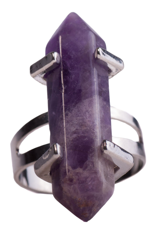 Juno Ring - Witchy Witch Wiccan wicca stone Statement Silver Metal Rock Ring quartz Pastel Goth over-size Nu-goth Onyx magic large Grunge Goth Gothic crystal Amethyst Adjustable Strega chakra