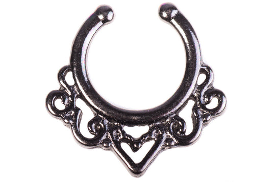 Beya Faux Nose/Septum Hanger - septum Post-apocalyptic Nu-goth nose Metal Industrial Gunmetal Gun-metal Futuristic Filigree faux fake clicker Accessory