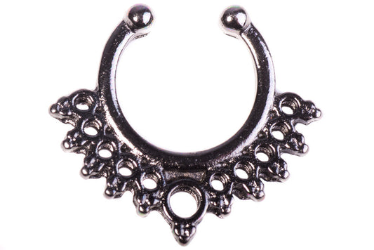 Ceyla Faux Nose/Septum Hanger - septum Post-apocalyptic Nu-goth nose Metal Industrial Gunmetal Gun-metal Futuristic Filigree faux fake clicker Accessory