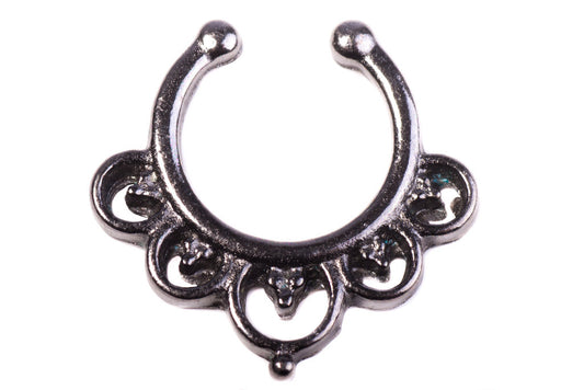 Drina Faux Nose/Septum Hanger - septum Post-apocalyptic Nu-goth nose Metal Industrial Gunmetal Gun-metal Futuristic Filigree faux fake clicker Accessory