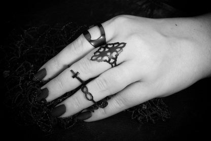 Zella Ring - Nu-goth symbol Rock Ring Midi Metal Matte Black Matte Matt Industrial Gothic Goth Black