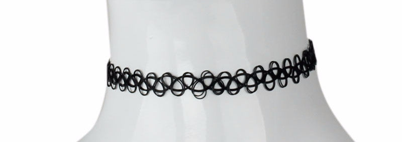 Tattoo Choker - Grunge Simple Rock Retro Metal Gothic Goth Classic Choker Black Adjustable Plastic 90's