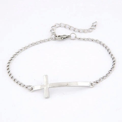 Cross Bracelet - symbol Simple Silver Rock Post-apocalyptic Metal Chain Bracelet Adjustable Nu-goth Gothic Goth Delicate Cross Black