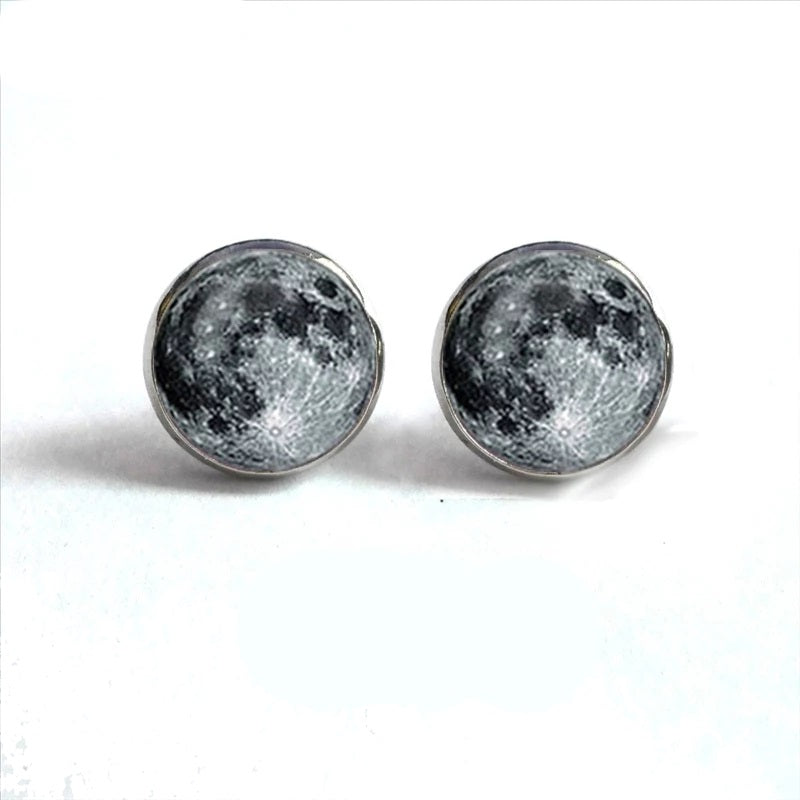  occult Pagan Silver Witchy Witch Wiccan wicca Moon symbol Studs Stud Gothic Goth Earring Ear