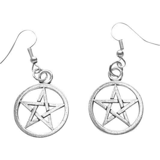 Maeve Earrings - Witchy Witch Wiccan wicca symbol Strega Simple Silver Rock Pentagram Pagan Nu-goth Metal magic Gothic Goth Earring Dangly Classic