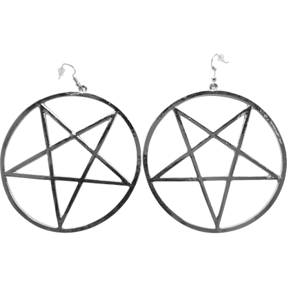 Mendes Earrings - Streetgoth Street Rock Pastel Goth Metal Grunge Earring Statement Silver inverted pentagram occult Witchy Witch Wiccan wicca symbol Strega Pentagram Pagan over-size Nu-goth magic Gothic Goth Dangly