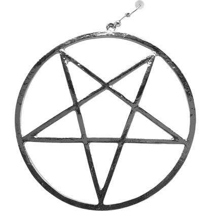 Streetgoth Street Rock Pastel Goth Metal Grunge Earring Statement Silver inverted pentagram occult Witchy Witch Wiccan wicca symbol Strega Pentagram Pagan over-size Nu-goth magic Gothic Goth Dangly