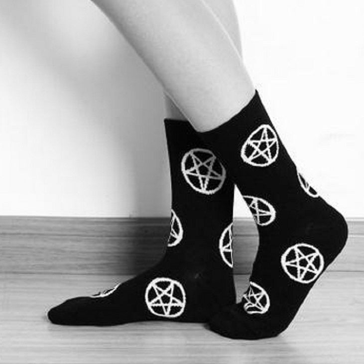 Cotton Sock Socks Pagan occult inverted pentagram Wiccan Witchy Witch wicca symbol Rock Pentagram Nu-goth Metal Gothic Goth Classic
