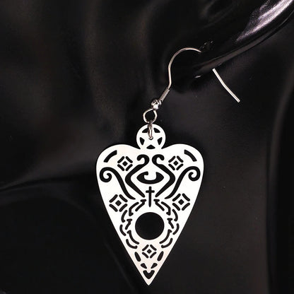 Planchette Ouija Witchy Witch symbol Steel Stainless Steel Silver Pagan occult magic Gothic Goth Earring Ear Dangly